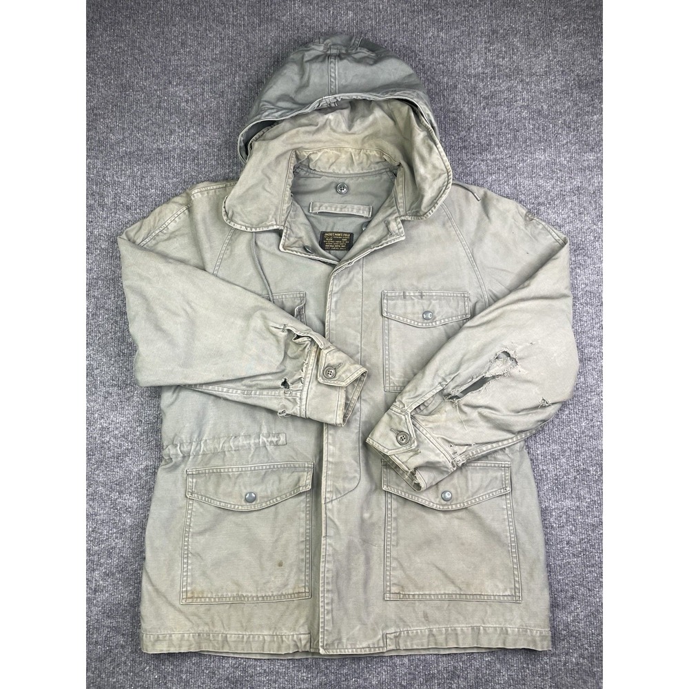 Military Field Jacket Men MR Green Vintage M-65 Style‎ Distressed Hooded Utility